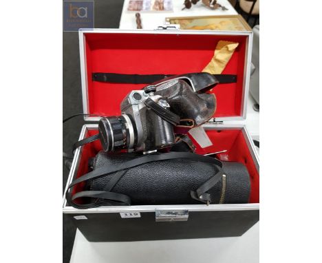 VINTAGE MIRANDA CAMERA AND BOX OF LENSES ETC 