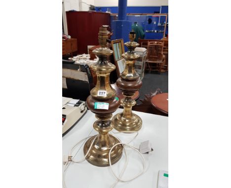 PAIR OF VINTAGE BRASS AND WOOD LAMPS