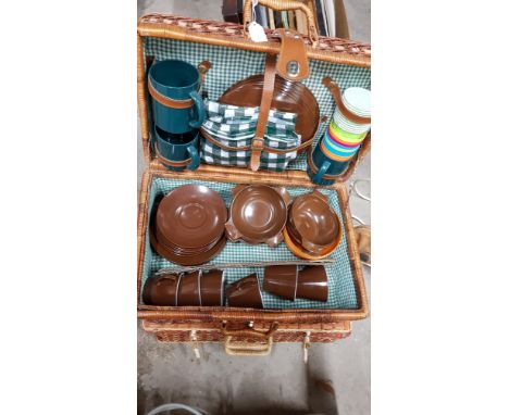 2 VINTAGE WICKER PICNIC BASKETS 