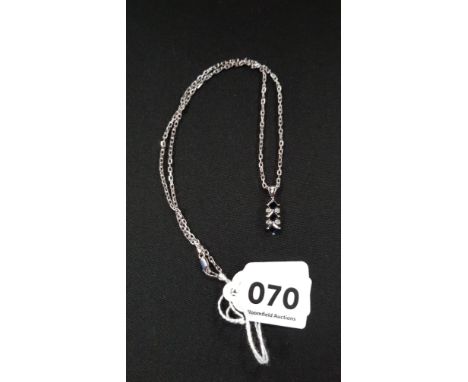 18 CARAT WHITE GOLD DIAMOND AND SAPPHIRE DROP ON 18 CARAT WHITE GOLD CHAIN