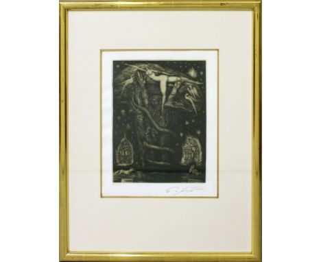 Fuchs, Ernst (1930 Wien 2015) "Adams Traum". Strichätzung, re. u. mit Bleistift sign., li. u. bez. "Farbprobe e.a.". 39,2x 29