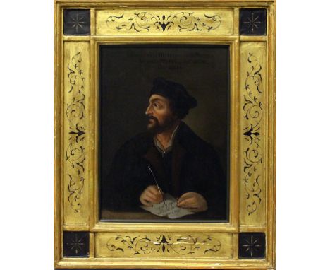 Unbekannter Maler des Barock (18. Jh.) Portrait des Jan Hus (Prediger und Lehrer in Prag), oberhalb der Darstellung betitelt 