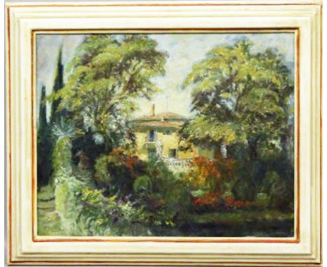 Agricola, Lidia (1914 Rumänien 1994) Südländisches Anwesen mit sommerlichem Park. Öl/Lwd., re. u. sign. und dat. (19)42 (?). 