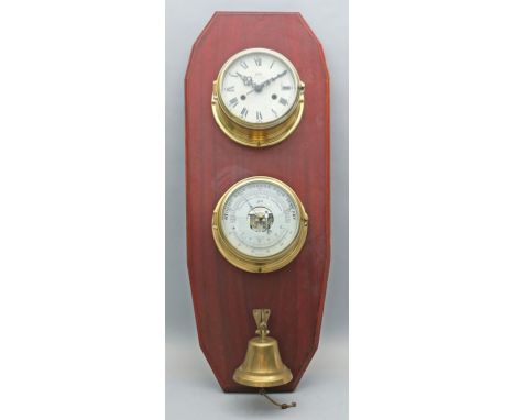 Glasenuhr "Royal Mariner" und Barometer, Schatz. Messinggehäuse, facettverglast. Weiße Zifferblätter (1x fleckig) mit schwarz