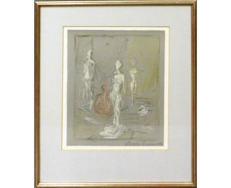 Giacometti, Alberto (1901 Borgonovo - Chur 1966) "Atelier". Farblithographie aus "DERRIERE LE MIROIR 65, 1954". Im Stein sign