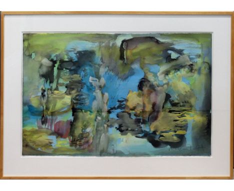 Heindorff, Michael (geb. 1949)  Abstrakte Komposition. Aquarell/Papier, re. u. sign. Verso Etikett Art Consulting Kimmerich, 