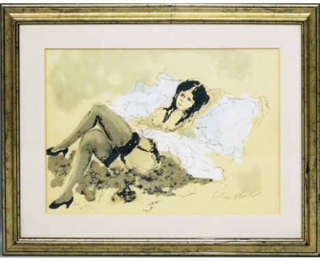 Huchet, Urbain (geb. 1930 Rennes) Liegender Frauenhalbakt. Farblithographie/Papier, re. u. mit Bleistift sign, li. u. Ex. E.A
