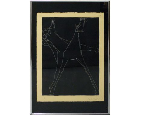 Marini, Marino (1901-1980) "Cavallo e cavalier". Lithographie/Papier (gebräunt, re. u. Wasserfleck), re u. mit Bleistift sign
