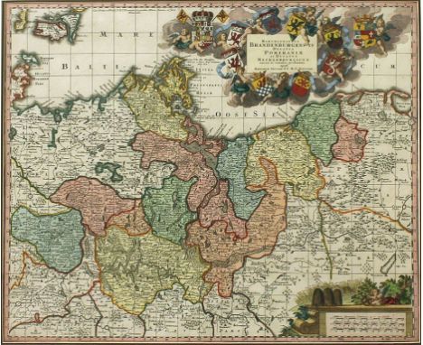Seutter, Matthäus (1678 Augsburg 1757) Karte von Brandenburg mit Ostsee und Küste. Handkolorierter Kupferstich (Altersspuren)