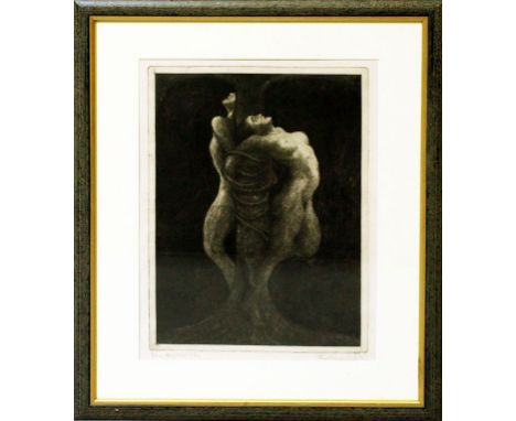 Reisenbichler, Karl (1885 Attersee - Großgmain 1962)  "Ehe", so li. u. mit Bleistift beitelt, bez. "Orig. Rad." und sign. Rad