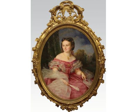 Unbekannter Maler (19. Jh.) Portrait einer Adligen aus dem Adelsgeschlecht Yorck von Wartenburg und von Kalckreuth. Öl/Lwd. (