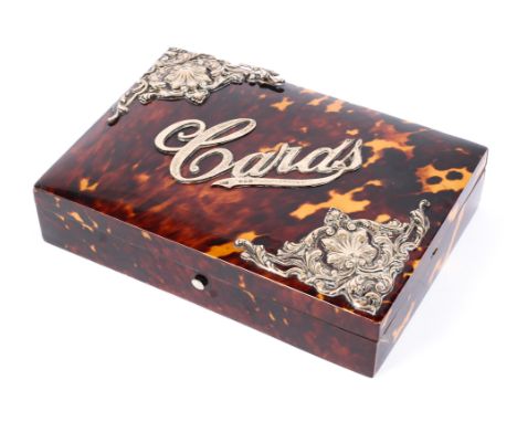 A Victorian tortoiseshell silver-mounted playing card box, Birmingham, 1901, maker's marks for Pearce and Thompson, the top m