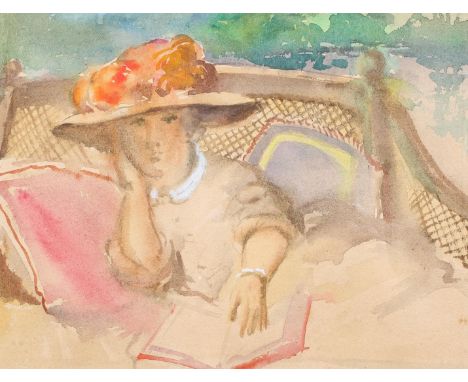 Attributed to Frances Hodgkins (New Zealand, 1869-1947), Portrait of a Lady Reading, watercolour and body colour, framed, 26 