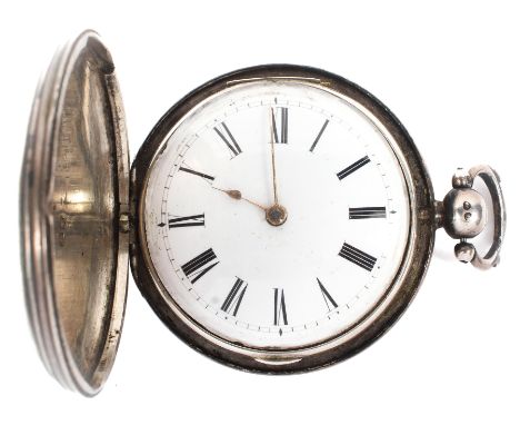 A late Georgian silver cased full hunter pocket watch, hallmarked London 1837 by Samuel Brooks, the enamel dial with Roman nu