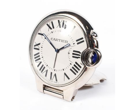A vintage Cartier Ballon Bleu travel alarm clock, ref 3038, 662454GD quartz movement, the dial with Roman numerals denoting h