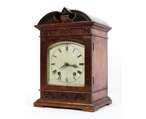 A late 19th century mahogany cased bracket clock by Dent of London, 4 Royal Exchange, the silvered dial with Roman numerals d