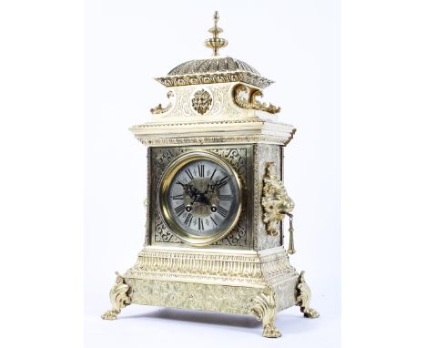 A Continental brass striking bracket mantle clock, late 19th century, the movement stamped for Gustav Becker/Freiburg/758987,