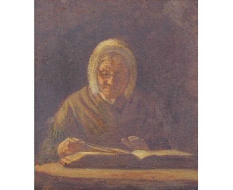 Attributed to Sydney Morrish (British, 1836-1894),Portrait of a lady reading, oil on panel, indistinct signature lower right,