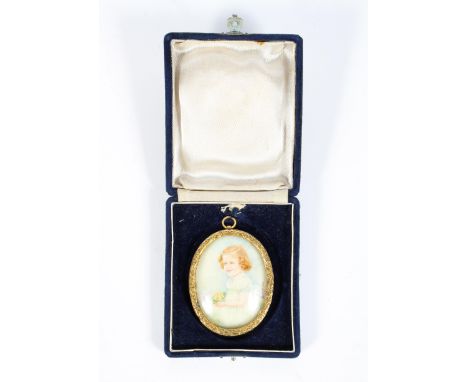 Anne Taylor, portrait miniature of a girl holding a posy, watercolour on ivory, signed and dated 1914 lower right, height 5.7