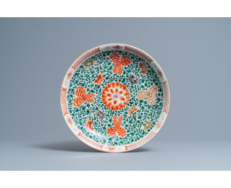 Full title: A Chinese famille verte dish with floral design, KangxiDescription: Dia.: 35,5 cmInformation concerning condition