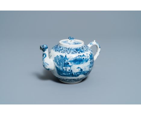 Full title: A Chinese blue and white teapot and cover with figures in a landscape, 19th C.Description: L.: 21,5 cm - H.: 13,5