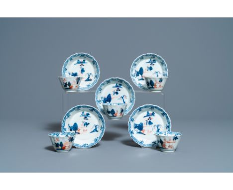 Full title: Five Chinese Imari-style cups and saucers, KangxiDescription: Dia.: 12,5 cm (the saucers)Dia.: 7,5 cm - H.: 4,5 c