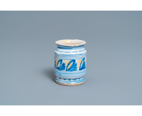 Full title: A polychrome maiolica albarello-type ointment jar, Northern Netherlands, ca. 1600Description: H.: 8,5 cm - Dia.: 