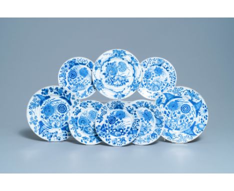 Full title: Eight Chinese blue and white plates with birds among blossoms, KangxiDescription: Dia.: 27 cm (the largest)Inform