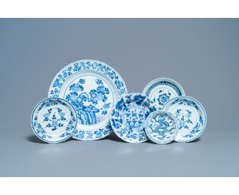 Full title: Six Chinese blue and white dishes and plates, Kangxi and laterDescription: Dia.: 36 cm (the largest)Information c