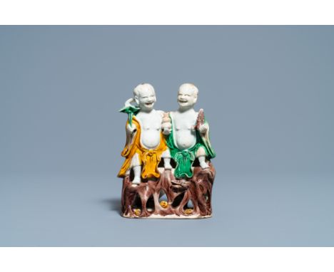 Full title: A Chinese verte biscuit 'Hehe Erxian' group, KangxiDescription: H.: 14 cmInformation concerning condition reports