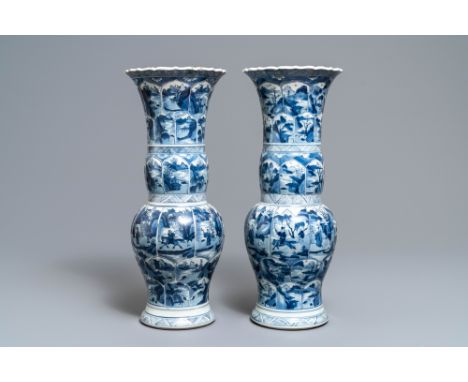 Full title: A pair of Chinese blue and white yenyen vases with figures in landscapes, KangxiDescription: H.: 46,5 cmÊ Provena