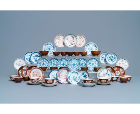 Full title: 31 Chinese capucine brown-ground saucers and 22 cups, Kangxi/QianlongDescription: Dia.: 12 cm (the largest saucer