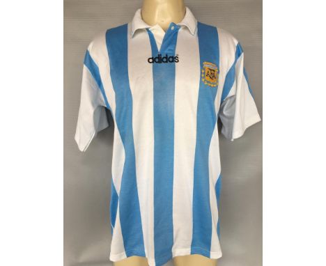 Very rare shirt worn by Maradona during 1994, this was his last year playing for Argentina. Shirt is signed and comes with a 