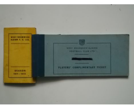 Two rare items of West Brom memorabilia. Players complimentary season ticket which still contains the majority of tickets &am