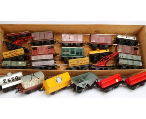 Hornby O Gauge Post-war Freight Stock,  including tank wagons, LMS, NE and BR vans, NE and LMS brake vans, open wagons, flat 