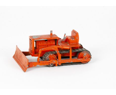 Early Lesney Large Scale Diecast Caterpillar Bulldozer, all orange body, black rubber tracks, F