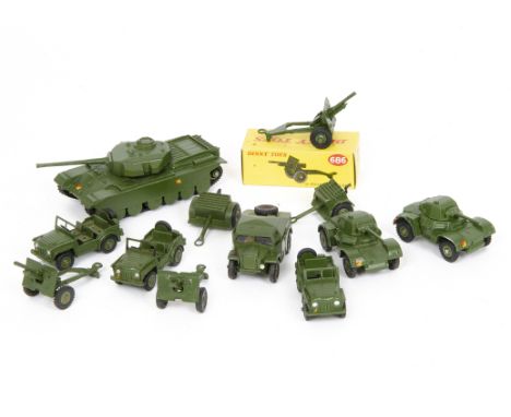 Dinky Toy Military Vehicles, including loose 651 Centurion Tank, 688 Field Artillery Tractor, 674 Austin Champ (3), 670 Armou