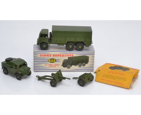 Dinky Military, Dinky Supertoys boxed 622 10 Ton Army Truck, a 688 Field Artillery Tractor with box (P), field gun and traile