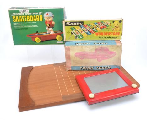 Various 1950s -1960s Toys and Games,  1960 Etch a Sketch with instructions (working), Sooty Xylophone (lacks mallet), OK Hong