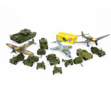 Dinky Toy Military Vehicles, including loose 670 Armoured Car (2), 651 Centurion Tank, 688 Field Artillery Tractor, 674 Austi