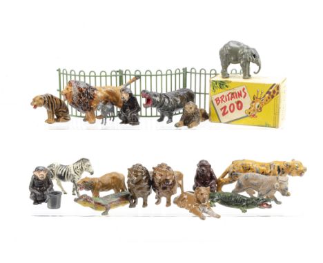 Lead Zoo animals by Britains and other makers including Britains boxed Picture Pack 9010 Lion Family (missing cub), big cats 