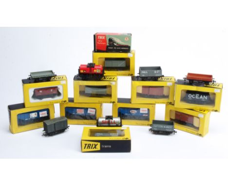 Trix 00 Gauge plastic-bodied Goods Rolling stock, including Johnnie Walker, Haig and Jamie Stuart Bulk Grain Vans, various op