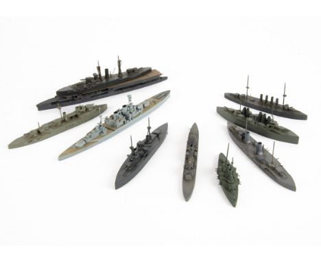 Bassett-Lowke Naval Waterline Models 1/1200 Scale, all with Bassett-Lowke paper labels includes, Habsburg, Inflexible, Norman