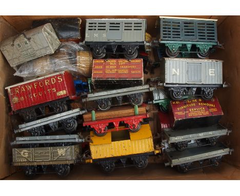 Hornby O Gauge Pre-war Freight Stock,  generally playworn, some with over-painting or other damages, including Crawford's Bis