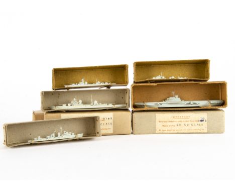 1/1200 Scale Naval Waterline Models by Philip Watson London, seven examples all marked Philip Watson in card boxes includes K