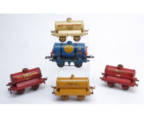 Hornby O Gauge Tank Wagons,  a T3-based 'Colas' tanker in blue with crimped stays, G, black bands possibly retouched, togethe