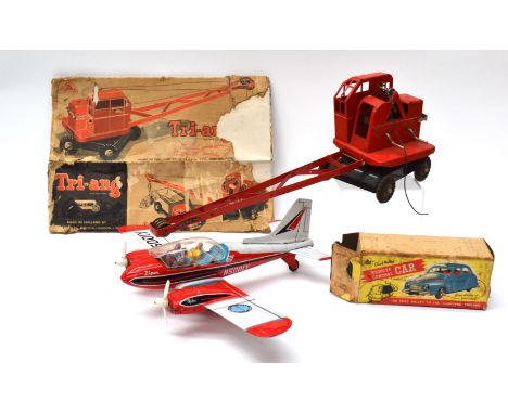 Tinplate and Steel Toys by various makers,  Tri-ang Jones KL 44 steel Crane (lacks shovel), in part original box, Chad Valley