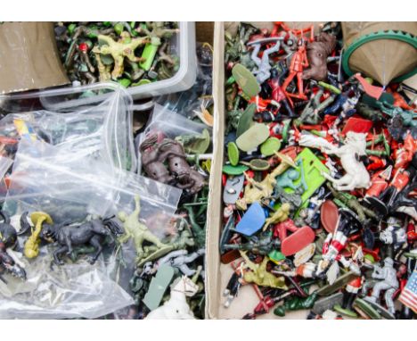 A lot of plastic soldiers by Britains and others comprising Toyway knights,  China made knights, Herald, Lone Star and Cresce