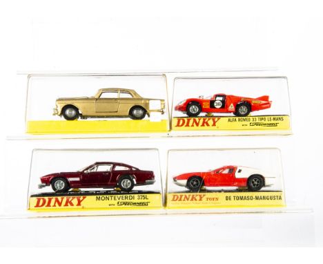 Dinky Toys In Hard Plastic Cases, 187 De Tomaso-Mangusta, 190 Monteverdi 375L, 210 Alfa Romeo 33 Tipo Le Mans, 127 Rolls-Royc