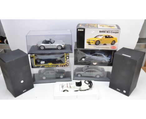 1/18 Scale BMW Models,  mainly boxed examples all with damage/issues, comprising Kyosho Dealership models 325ti Compact (fron